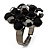 Jet Black Crystal Cluster Ring (Silver Tone) - view 2