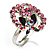 Crystal Butterfly And Flower Ring (Silver&Pink) - view 2