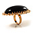 Oversized Oval Shaped Black Cocktail Ring (Gold Tone) - view 4