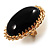 Oversized Oval Shaped Black Cocktail Ring (Gold Tone)