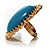 Oversized Oval Shaped Turquoise Style Cocktail Ring (Gold Tone) - view 4