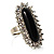 Black Crystal Oval Cocktail Ring (Silver Tone)