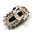 Black Crystal Oval Cocktail Ring (Silver Tone) - view 5