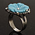 Antique Silver Pale Blue Flower Ring - view 6