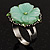 Antique Silver Pale Green Flower Ring