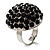 Silver-Tone Crystal Dome Shape Cocktail Ring (Jet-Black)