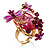 Exquisite Flower And Butterfly Cocktail Ring (Gold And Magenta) - view 2