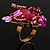 Exquisite Flower And Butterfly Cocktail Ring (Gold And Magenta) - view 5