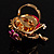 Exquisite Flower And Butterfly Cocktail Ring (Gold And Magenta) - view 6
