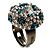 Crystal Dome Shaped Cocktail Ring (Icy Clear&Teal Blue) - view 4