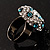 Crystal Dome Shaped Cocktail Ring (Icy Clear&Teal Blue) - view 8