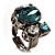 Bold Crystal Cluster Cocktail Ring (Clear&Teal) - view 3