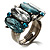 Oval-Cut Crystal Cocktail Ring (Clear&Teal)