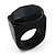 Jet-Black Oval Glass Wooden Ring (Black)