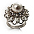 White Faux Pearl Crystal Dome Shape Ring (Silver Tone) - view 4