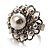 White Faux Pearl Crystal Dome Shape Ring (Silver Tone) - view 8