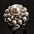 White Faux Pearl Crystal Dome Shape Ring (Silver Tone) - view 3