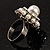 White Faux Pearl Crystal Dome Shape Ring (Silver Tone) - view 7