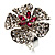 Silver Tone Diamante Flower Cocktail Ring (Clear & Fuchsia) - view 2