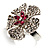 Silver Tone Diamante Flower Cocktail Ring (Clear & Fuchsia) - view 4