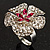 Silver Tone Diamante Flower Cocktail Ring (Clear & Fuchsia) - view 3