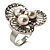 3 Petal Flower Faux Pearl Cocktail Ring (Silver Tone) - view 7