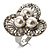3 Petal Flower Faux Pearl Cocktail Ring (Silver Tone) - view 8