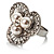 3 Petal Flower Faux Pearl Cocktail Ring (Silver Tone) - view 3