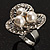 3 Petal Flower Faux Pearl Cocktail Ring (Silver Tone) - view 9