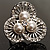 3 Petal Flower Faux Pearl Cocktail Ring (Silver Tone) - view 4