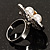 3 Petal Flower Faux Pearl Cocktail Ring (Silver Tone) - view 5