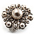 Delicate Imitation Pearl Crystal Floral Ring (Silver Tone) - view 3