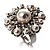 Delicate Imitation Pearl Crystal Floral Ring (Silver Tone) - view 6