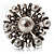 Delicate Imitation Pearl Crystal Floral Ring (Silver Tone) - view 8