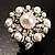 Delicate Imitation Pearl Crystal Floral Ring (Silver Tone) - view 2