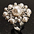 Delicate Imitation Pearl Crystal Floral Ring (Silver Tone) - view 7