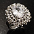 Clear Oval-Cut Cz Crystal Cocktail Ring (Silver Tone) - view 2