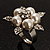 Bridal Snow White Faux Pearl Crystal Flower Ring (Silver Tone) - view 4