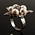 Bridal Snow White Faux Pearl Crystal Flower Ring (Silver Tone) - view 9