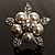 Bridal Snow White Faux Pearl Crystal Flower Ring (Silver Tone) - view 5