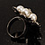 Bridal Snow White Faux Pearl Crystal Flower Ring (Silver Tone) - view 10