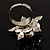 Bridal Snow White Faux Pearl Crystal Flower Ring (Silver Tone) - view 7