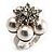 Snow White Faux Pearl Diamante Flower Ring (Silver Tone) - view 8
