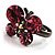 Small Pink Crystal Butterfly Ring (Black Tone) - view 4