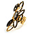 Gold Tone Elongate Crystal Vintage Cocktail Ring - view 2
