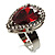 Pear-Cut Hot Red CZ Diamante Fashion Ring (Silver-Tone) - view 3