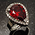 Pear-Cut Hot Red CZ Diamante Fashion Ring (Silver-Tone) - view 10