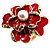 Stunning Red Enamel Crystal Flower Cocktail Ring (Gold Tone)
