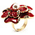 Stunning Red Enamel Crystal Flower Cocktail Ring (Gold Tone) - view 9