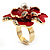 Stunning Red Enamel Crystal Flower Cocktail Ring (Gold Tone) - view 10